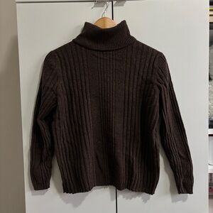 Mercer & Madison Chocolate Ribbed Turtleneck 100% Merino Wool Sweater